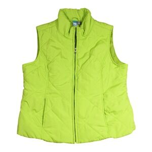 SB Active Womens Lime Green Quilted Puffer Vest Mock Neck Full Zip Size Large
